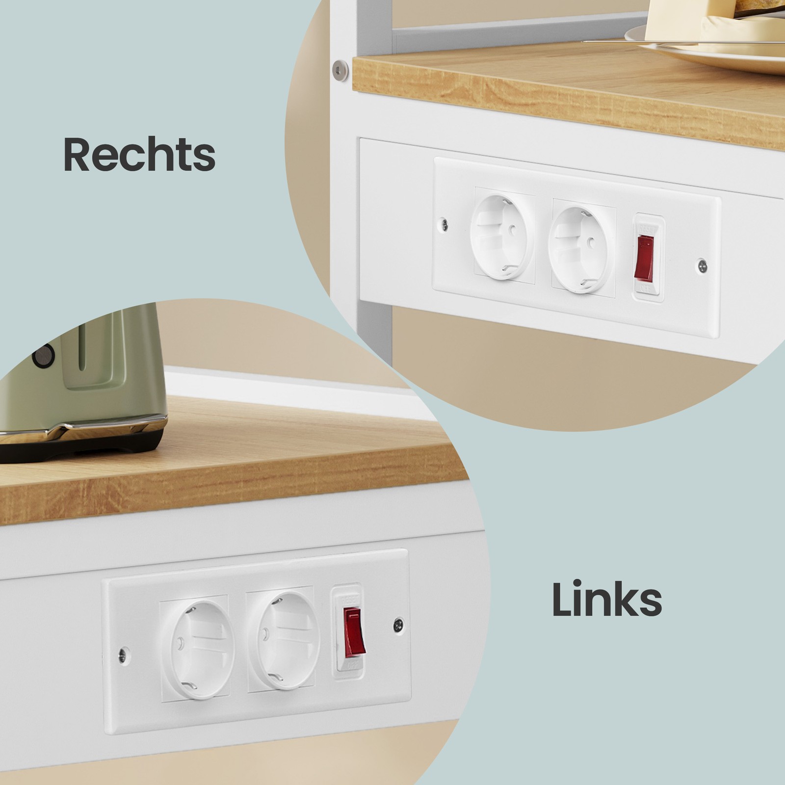 4-tier freestanding shelf, kitchen shelf with charging station, 8 hooks - Image 5
