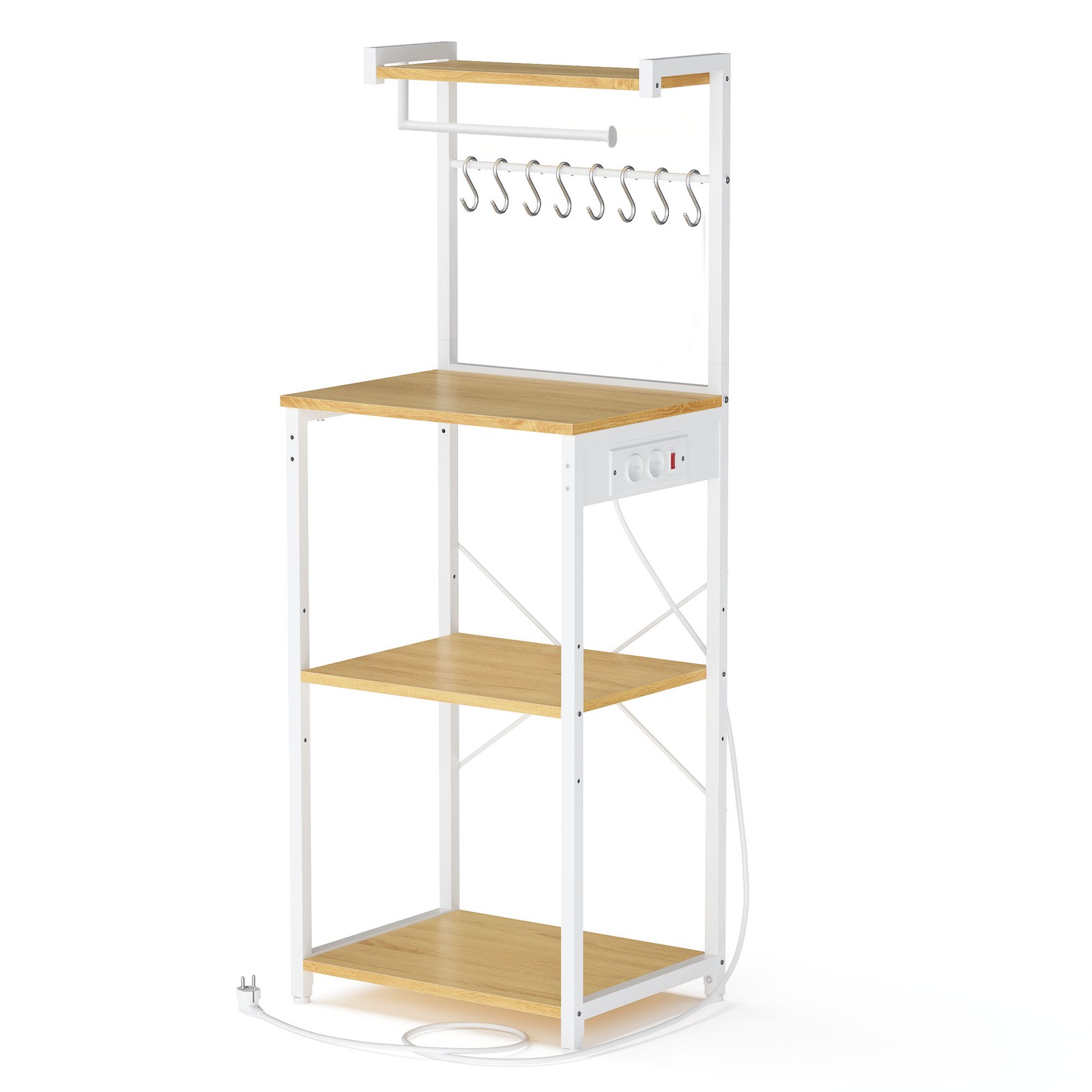 4-tier freestanding shelf, kitchen shelf with charging station, 8 hooks - Image 6