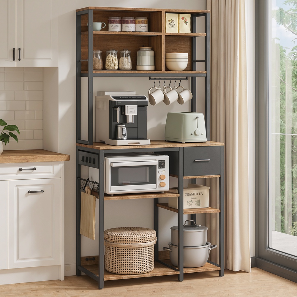Kitchen shelf with outlets, freestanding shelf, microwave shelf - Image 2