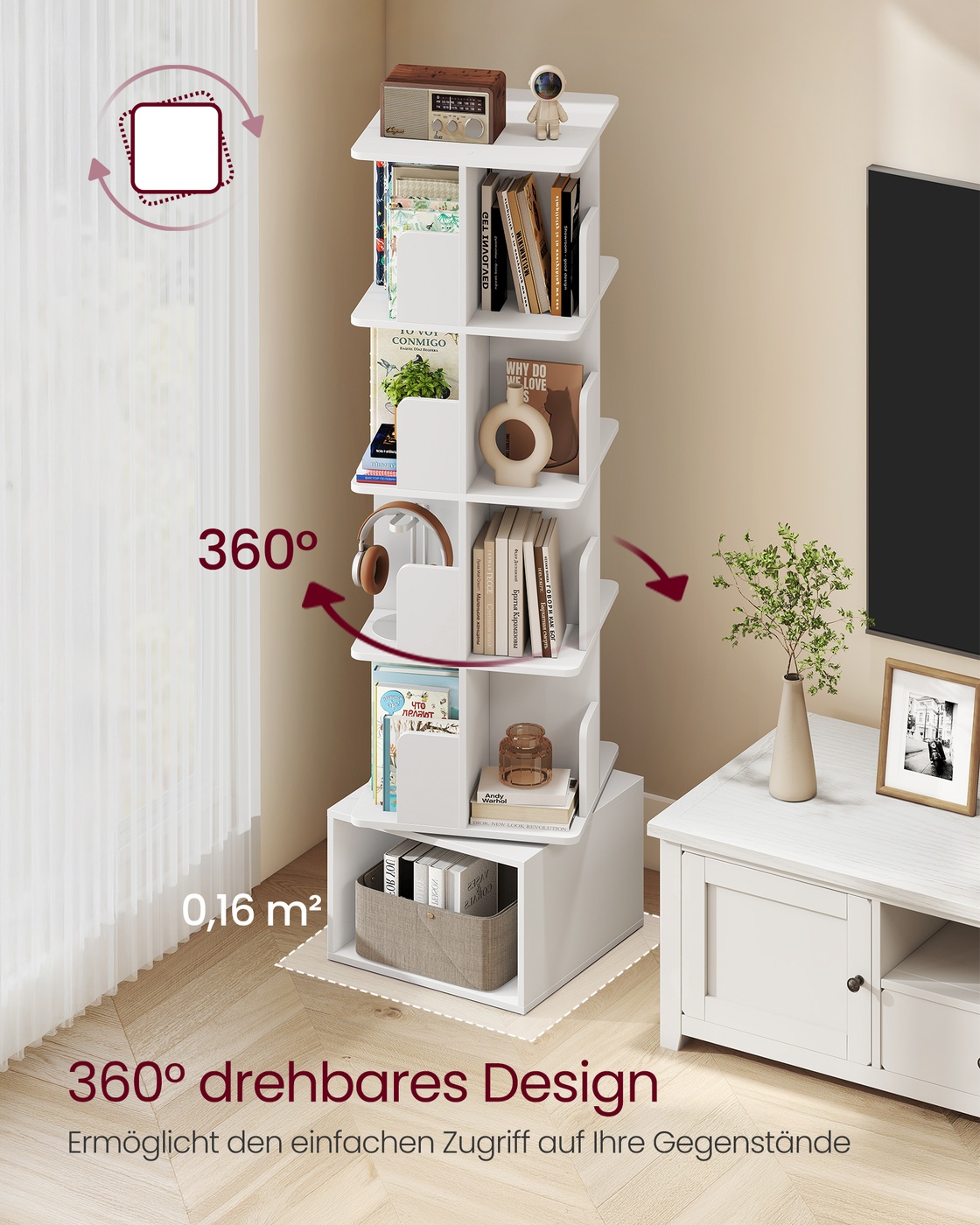 Custos Collection - Rotating bookshelf with open compartments and 5 levels - Image 3
