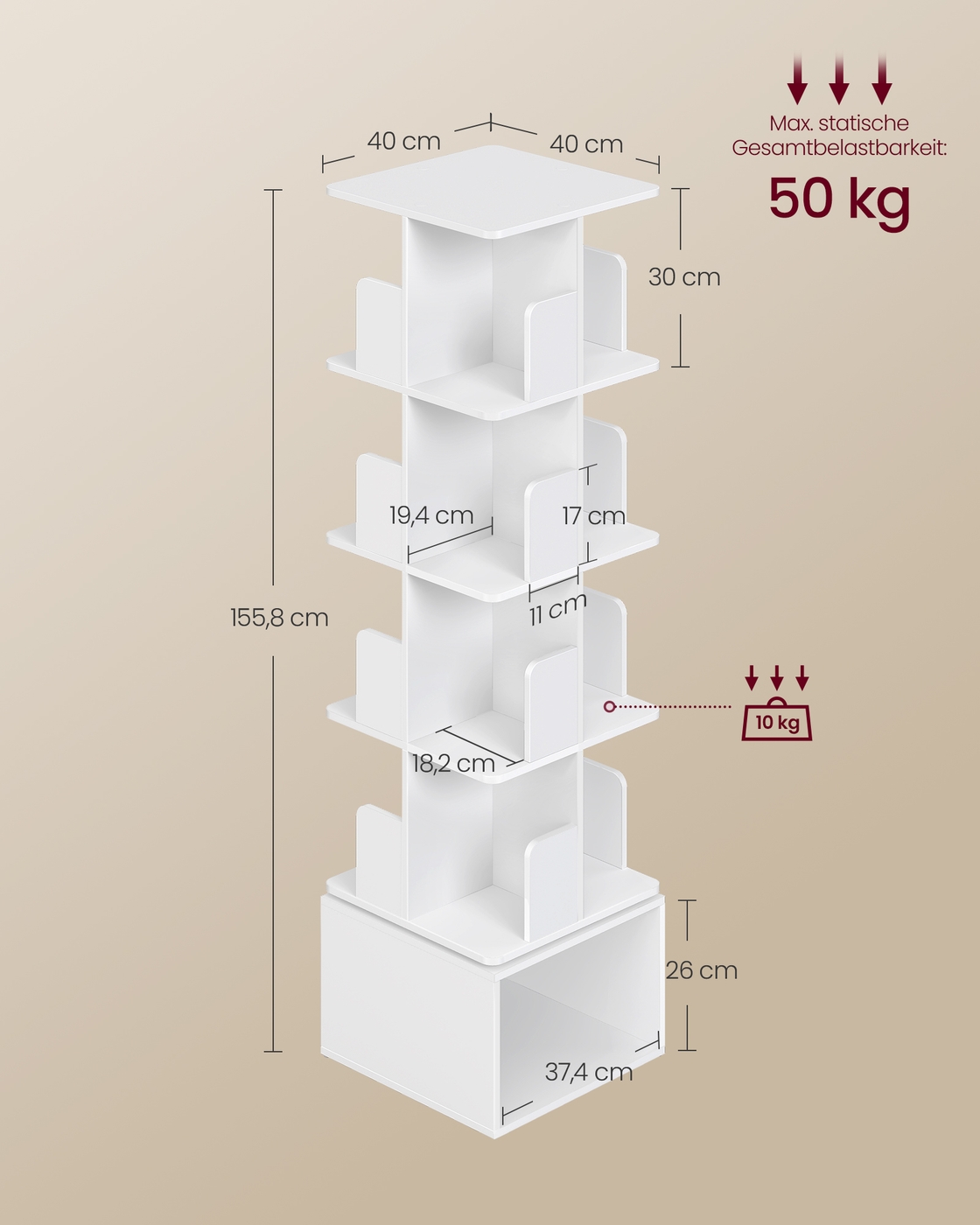 Custos Collection - Rotating bookshelf with open compartments and 5 levels - Image 6