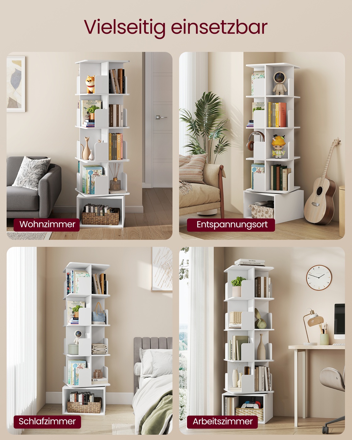 Custos Collection - Rotating bookshelf with open compartments and 5 levels - Image 7