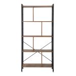 VASAGLE bokhylle, kontorhylle, romdeler med 4 hyller, frittstående hylle i industridesign, stue, kontor, arbeidsrom, god oppbevaringsplass, stor, stabil, enkel montering, vintagebrun-svart