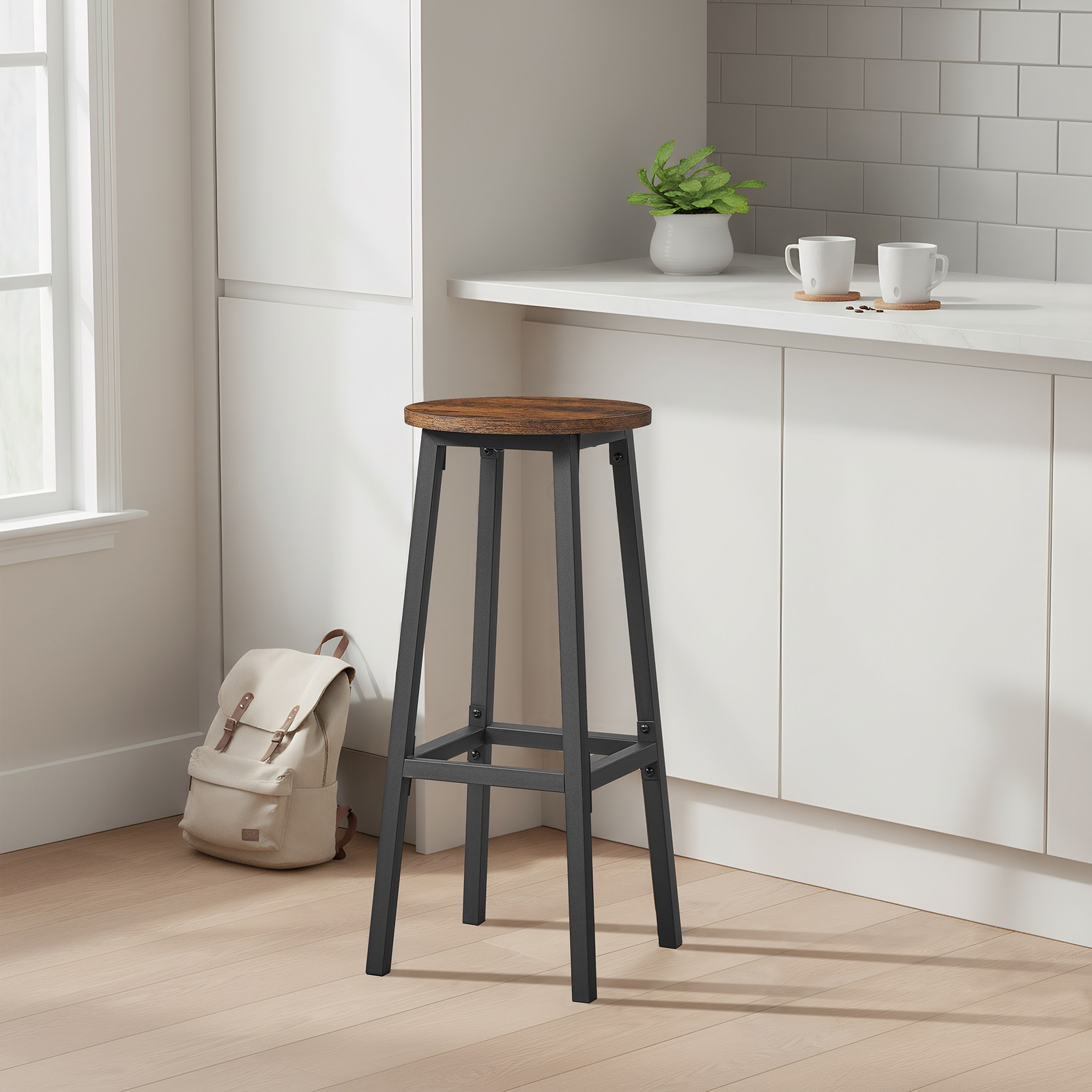 VASAGLE barstole, sæt med 2 stk., barstole, køkkenstole med metalstel, nem montering, 74 cm høje, med fodstøtte, til køkken, stue, spisestue, vintagebrun-sort - Billede 4