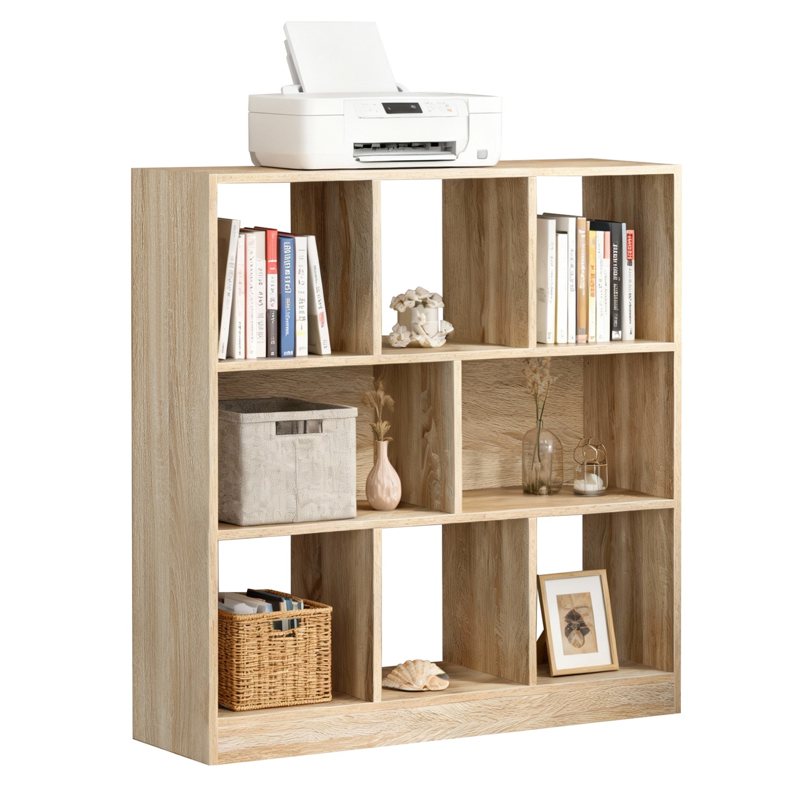 VASAGLE Bookshelf, Room Divider Shelf, Wooden Freestanding Shelving Unit with Open Compartments, Display Cabinet for Living Room, Bedroom, Kids’ Room, and Office, 97.5 x 100 x 30 cm (W x H x D), White - Image 2