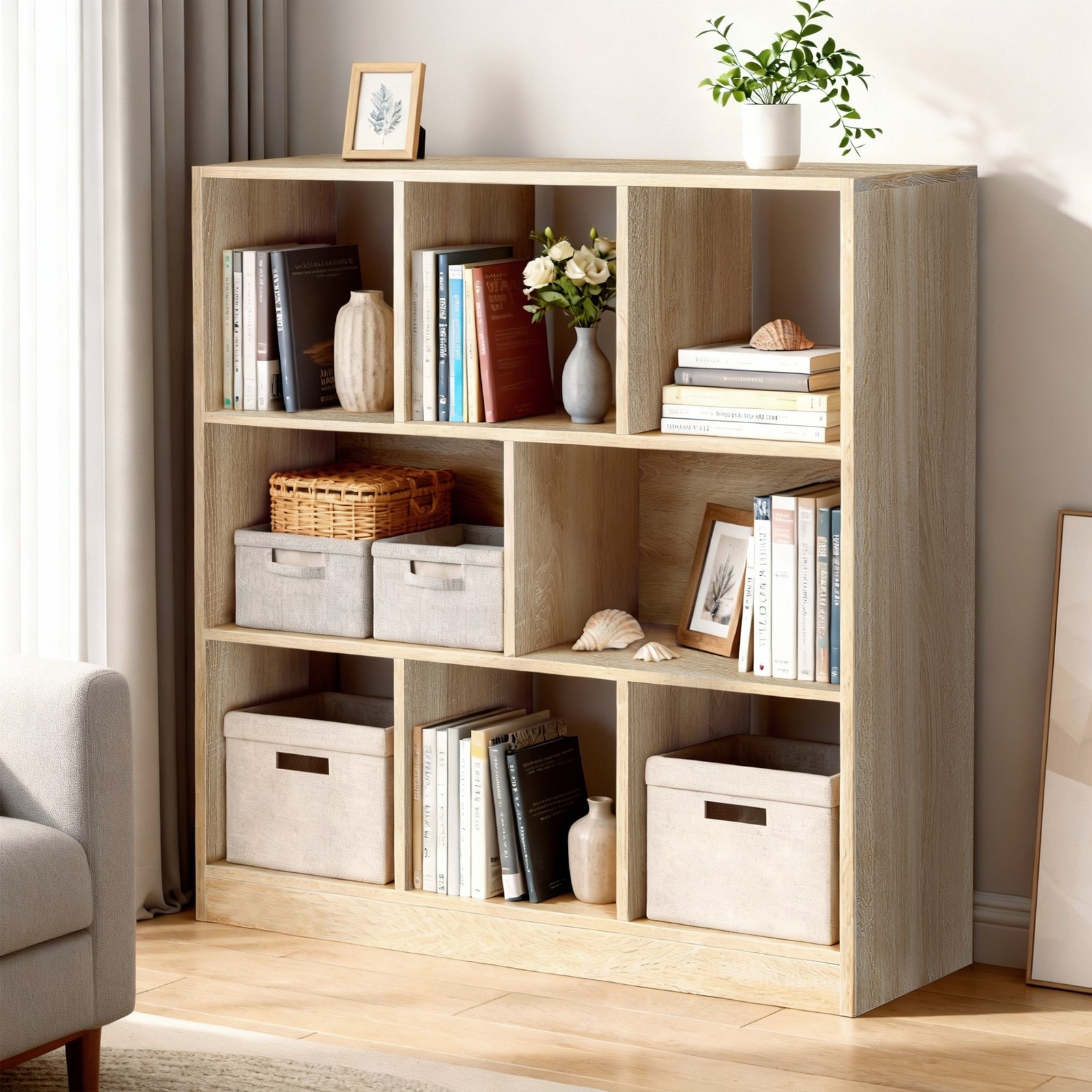 VASAGLE Bookshelf, Room Divider Shelf, Wooden Freestanding Shelving Unit with Open Compartments, Display Cabinet for Living Room, Bedroom, Kids’ Room, and Office, 97.5 x 100 x 30 cm (W x H x D), White - Image 4