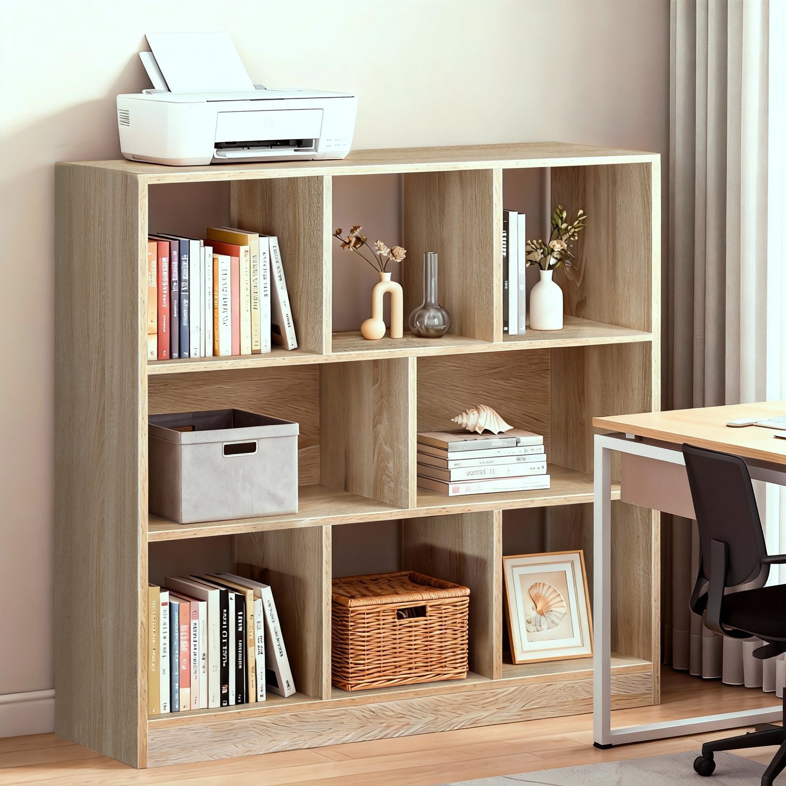 VASAGLE Bookshelf, Room Divider Shelf, Wooden Freestanding Shelving Unit with Open Compartments, Display Cabinet for Living Room, Bedroom, Kids’ Room, and Office, 97.5 x 100 x 30 cm (W x H x D), White - Image 5