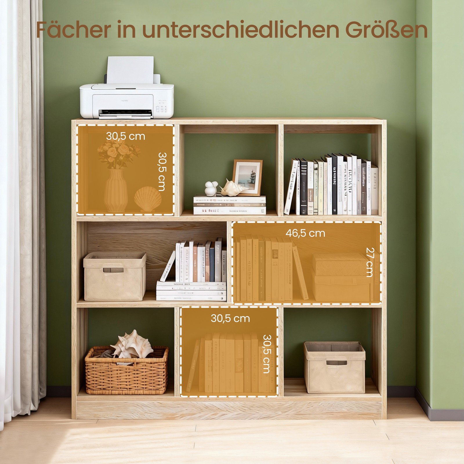 VASAGLE Bookshelf, Room Divider Shelf, Wooden Freestanding Shelving Unit with Open Compartments, Display Cabinet for Living Room, Bedroom, Kids’ Room, and Office, 97.5 x 100 x 30 cm (W x H x D), White - Image 6
