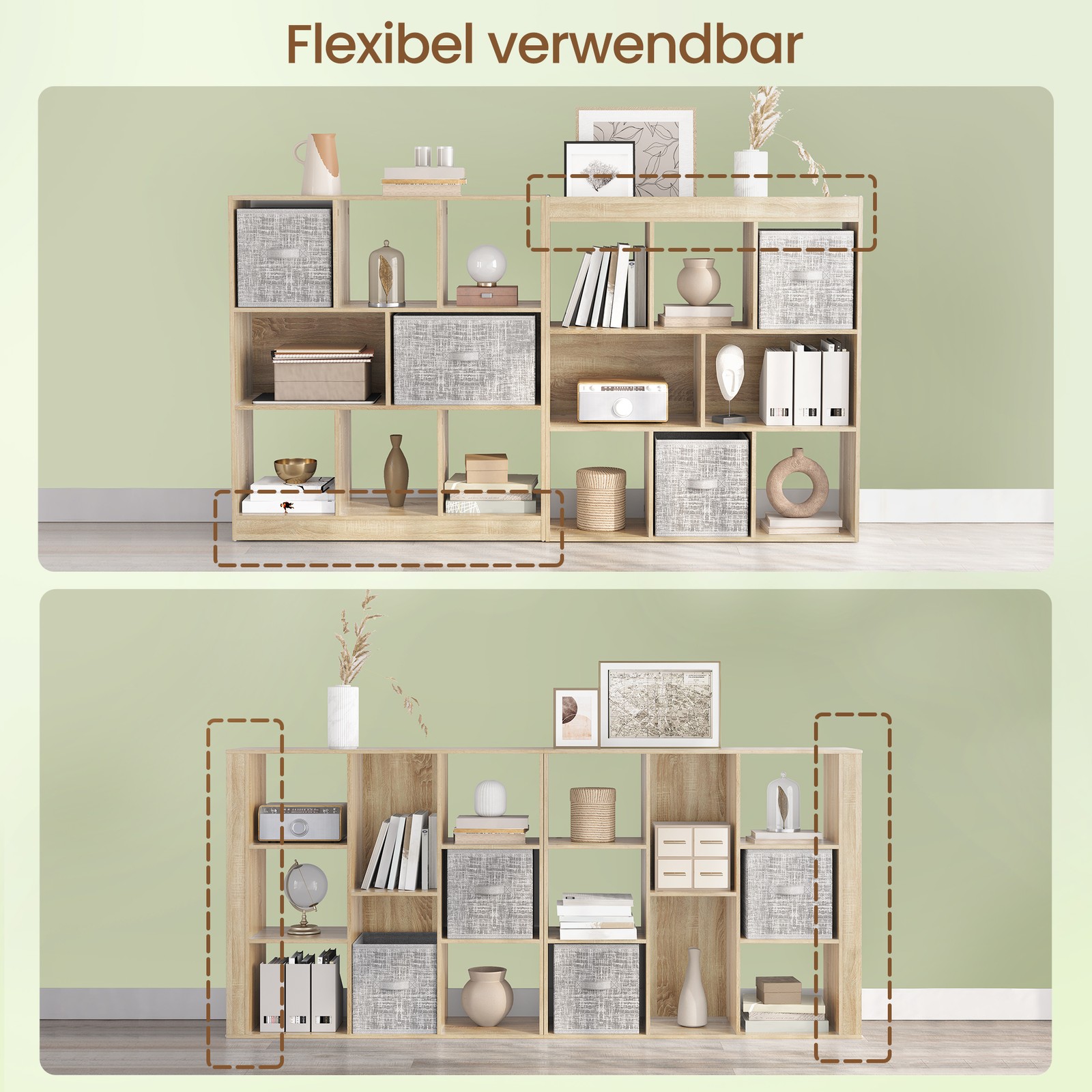 VASAGLE Bookshelf, Room Divider Shelf, Wooden Freestanding Shelving Unit with Open Compartments, Display Cabinet for Living Room, Bedroom, Kids’ Room, and Office, 97.5 x 100 x 30 cm (W x H x D), White - Image 8