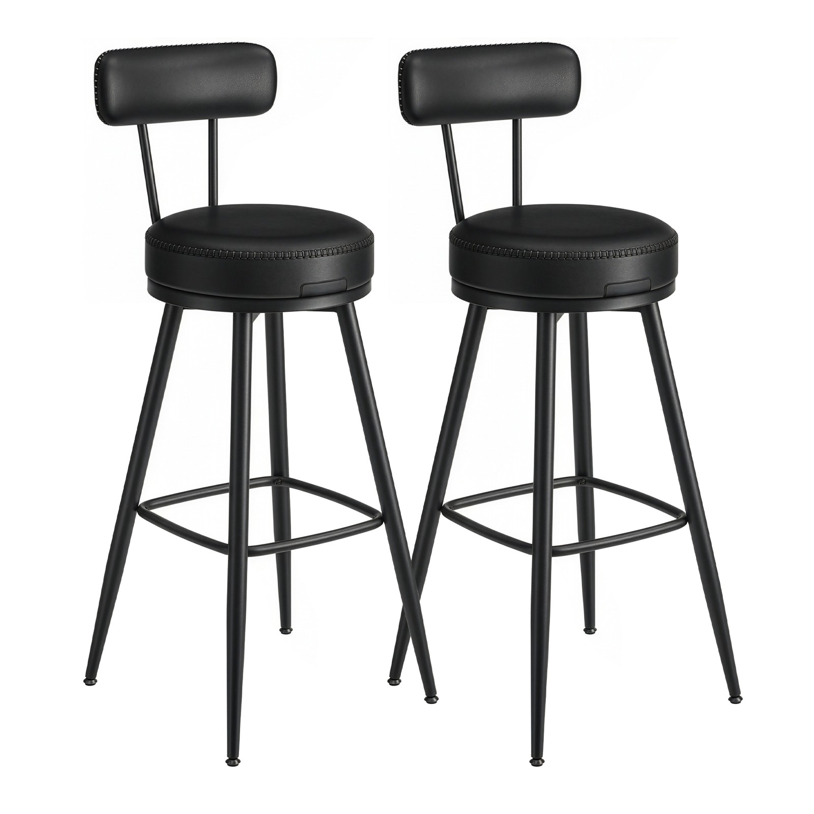 Bar Stool Set of 2, High Swivel Stools with Backrest, Faux Leather - Image 2