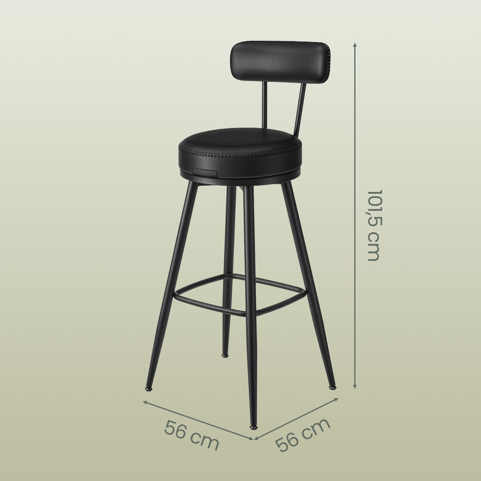 Bar Stool Set of 2, High Swivel Stools with Backrest, Faux Leather - Image 3