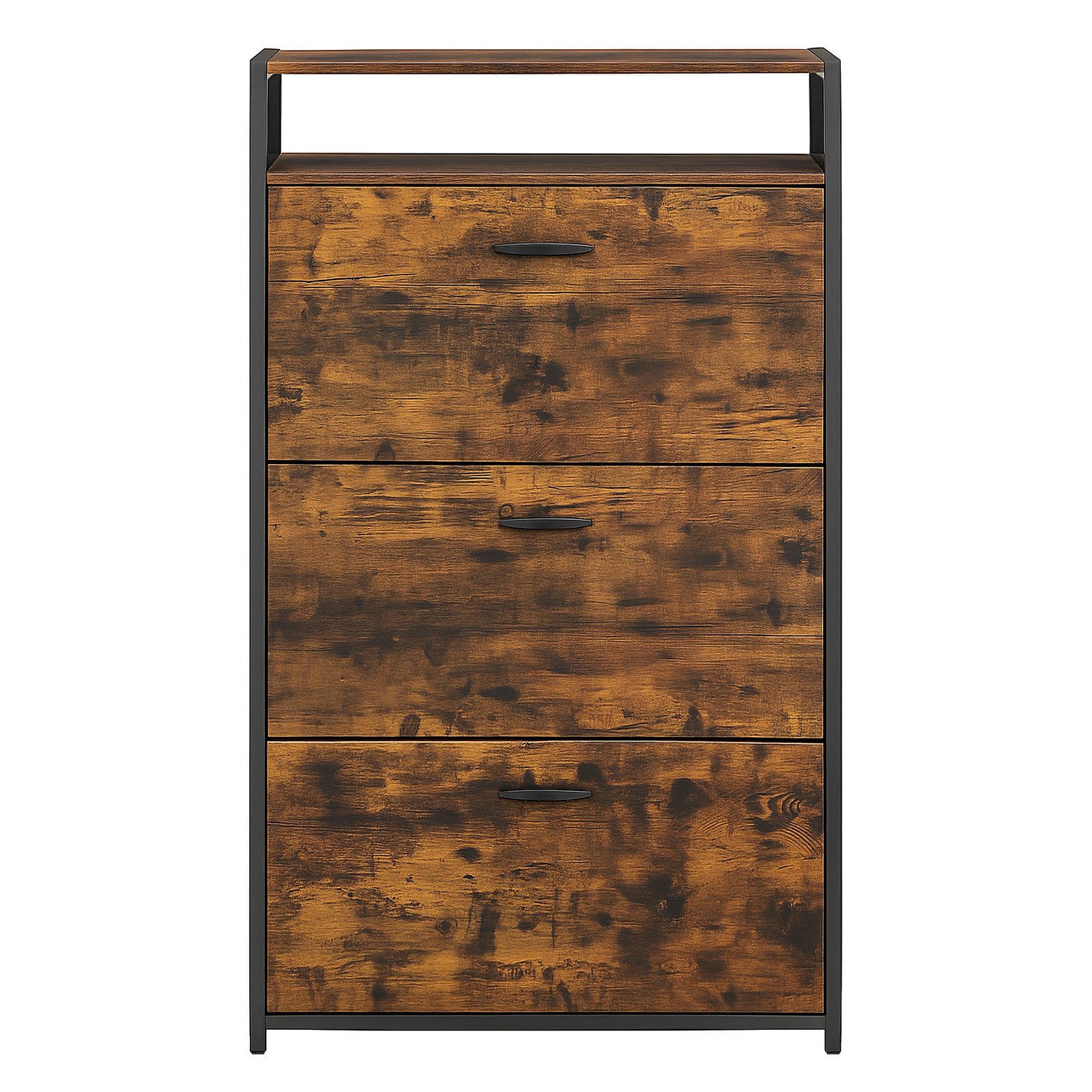 VASAGLE skoskab, skohylde, med 3 låger, skohylde, til 15-18 par sko, 60 x 30 x 130 cm, vintagebrun-sort
