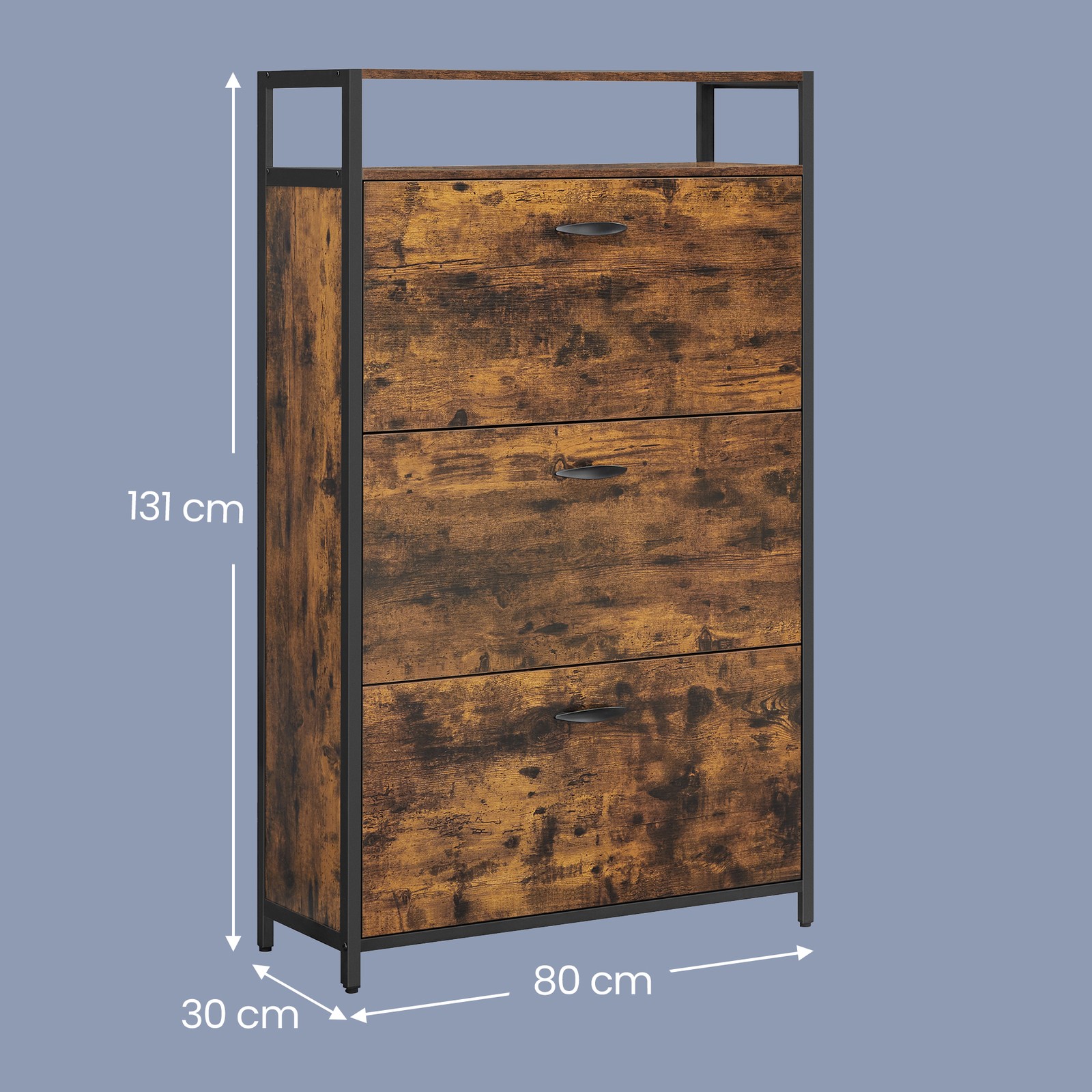 VASAGLE skoskab, skohylde, med 3 låger, skohylde, til 15-18 par sko, 60 x 30 x 130 cm, vintagebrun-sort - Billede 3