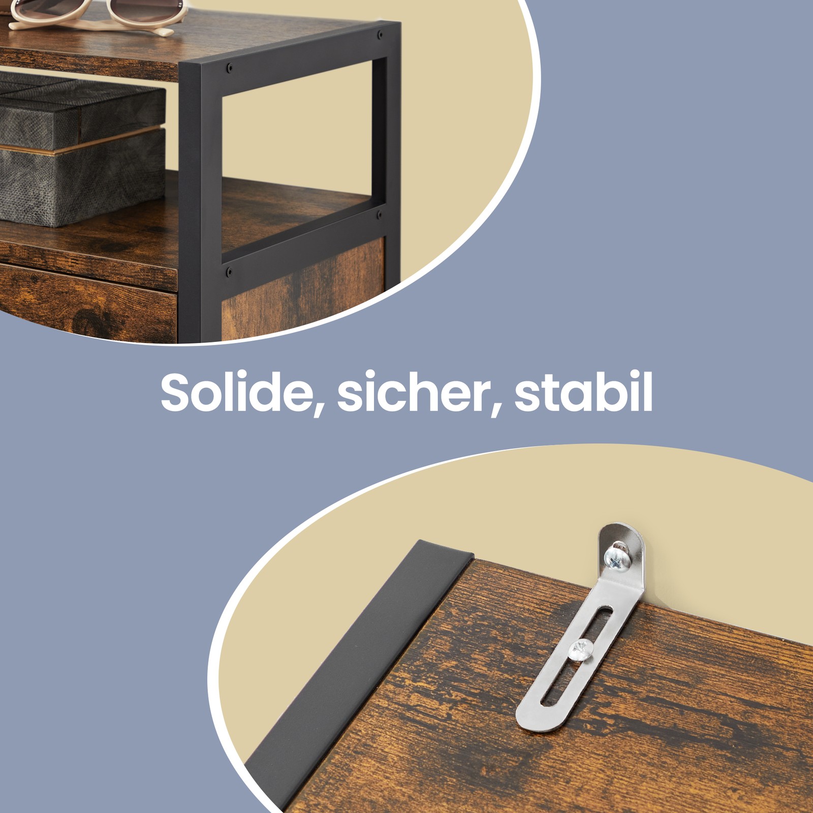 VASAGLE skoskab, skohylde, med 3 låger, skohylde, til 15-18 par sko, 60 x 30 x 130 cm, vintagebrun-sort - Billede 7
