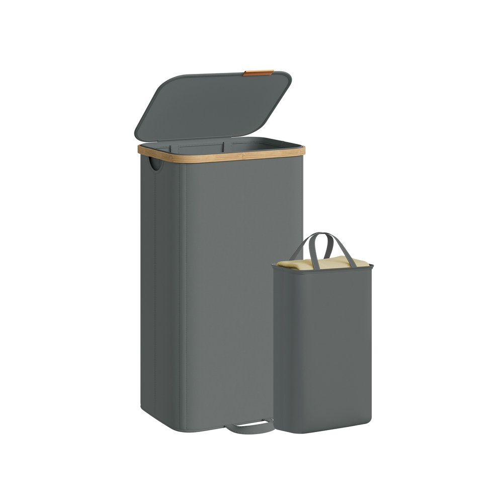 Laundry basket with lid and removable laundry bag, 100 L, slate gray
