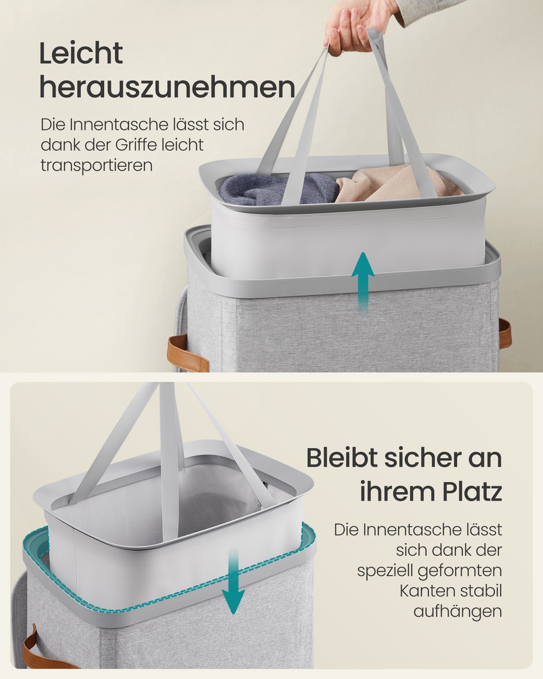 Practical laundry basket with compartments and lid - Image 5