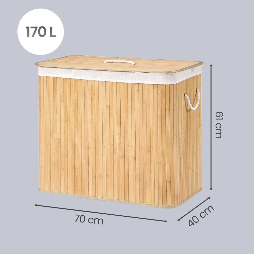 Laundry basket with lid, 3 compartments, 170 liters - Image 2