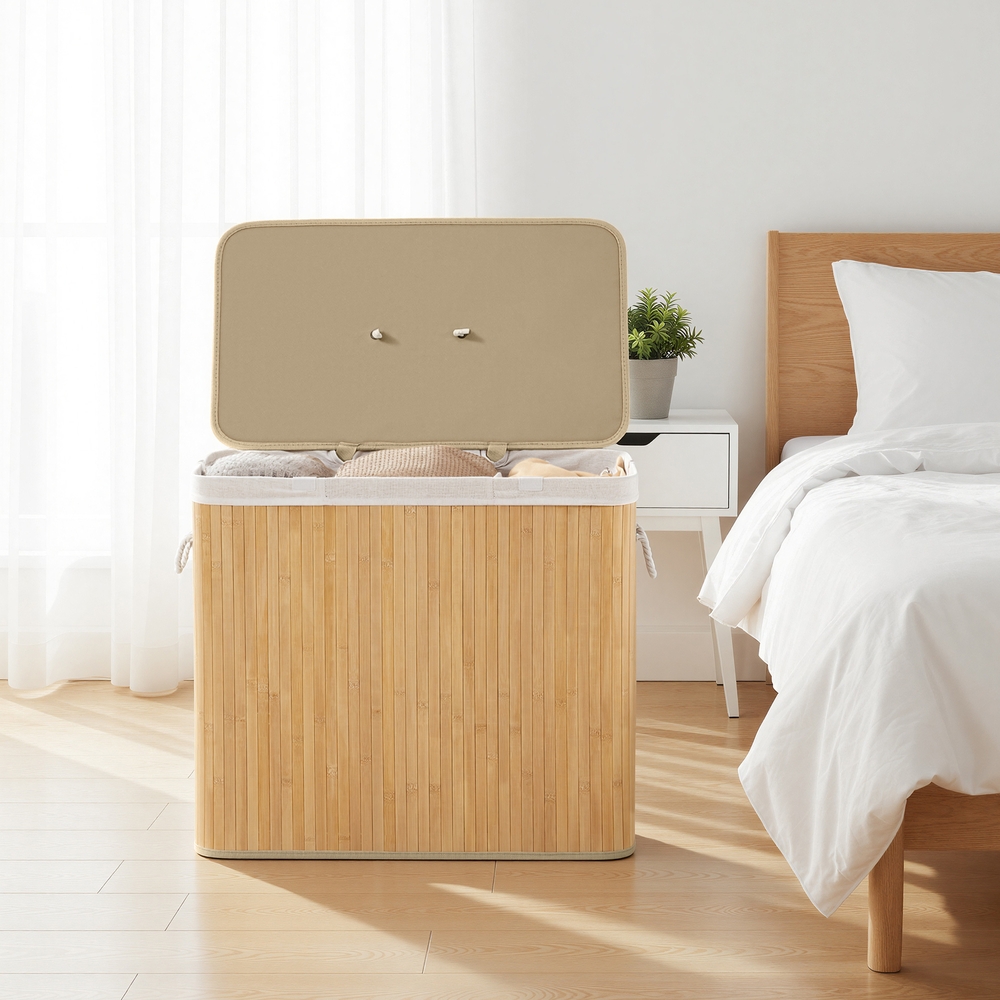 Laundry basket with lid, 3 compartments, 170 liters - Image 3