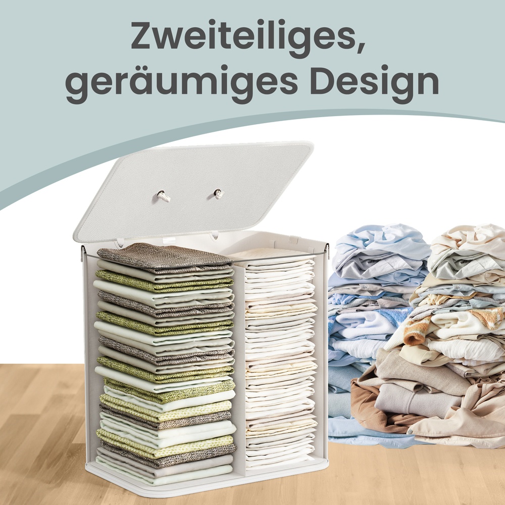 Laundry basket with lid, 2 compartments, 120 liters - Image 2