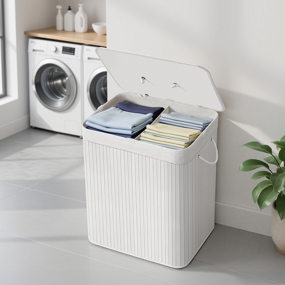 Laundry basket with lid, 2 compartments, 120 liters - Image 6