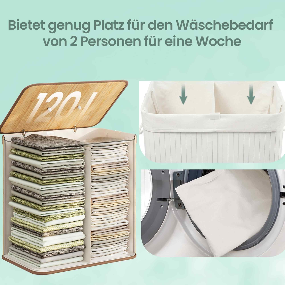 Laundry basket with lid, 2 compartments, 120 liters - Image 8