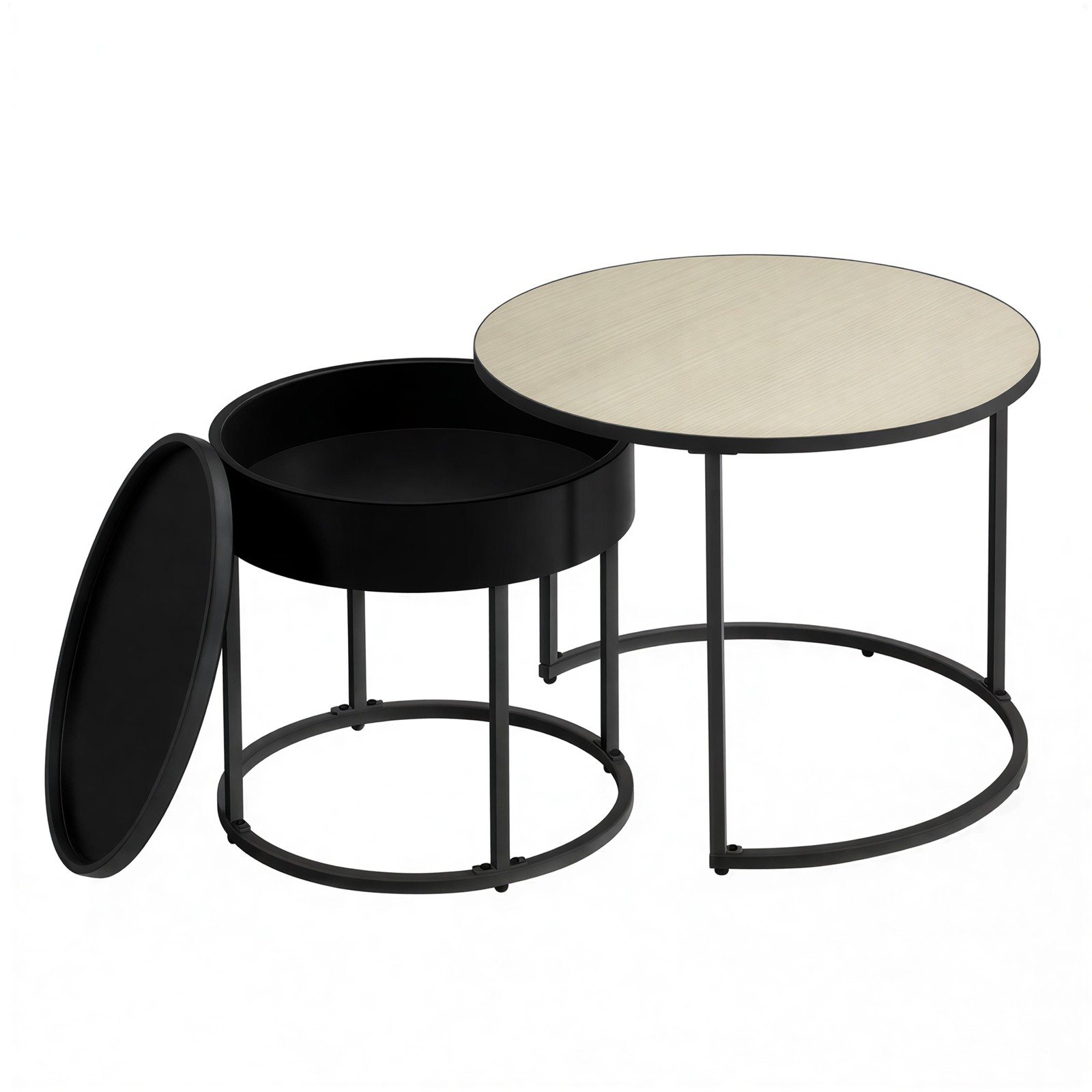 Sofabord, sæt med 2 stk., rundt sidebord, moderne