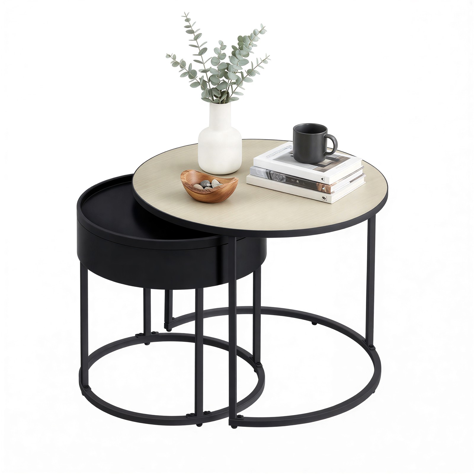 Sofabord, sæt med 2 stk., rundt sidebord, moderne - Billede 2