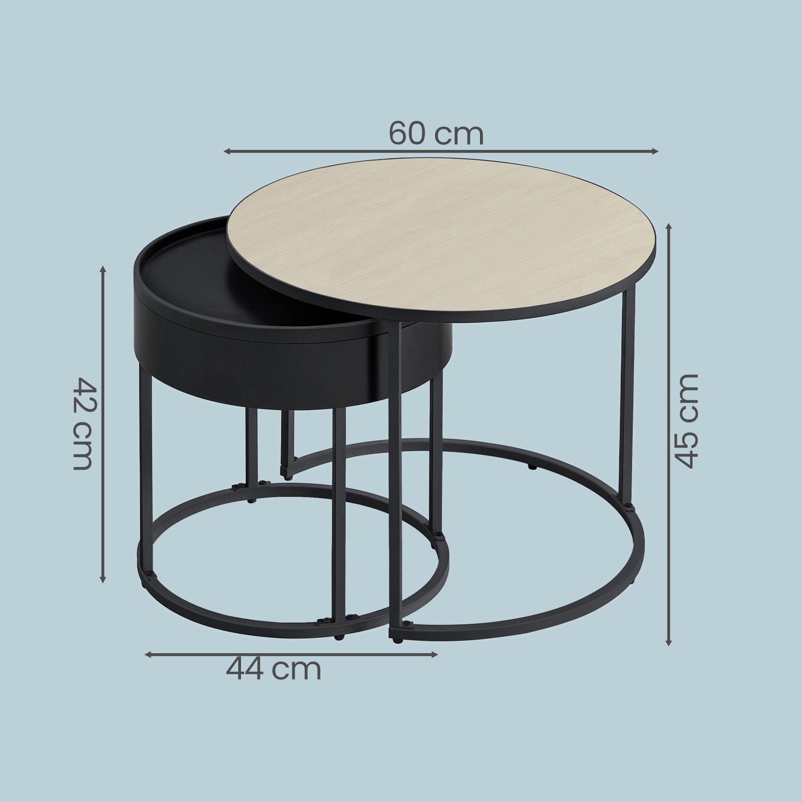 Sofabord, sæt med 2 stk., rundt sidebord, moderne - Billede 3
