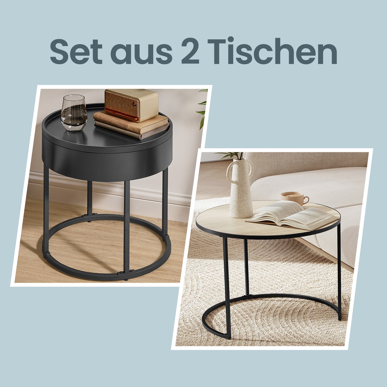 Sofabord, sæt med 2 stk., rundt sidebord, moderne - Billede 6
