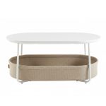 Living room table with fabric basket, side table with storage, metal frame