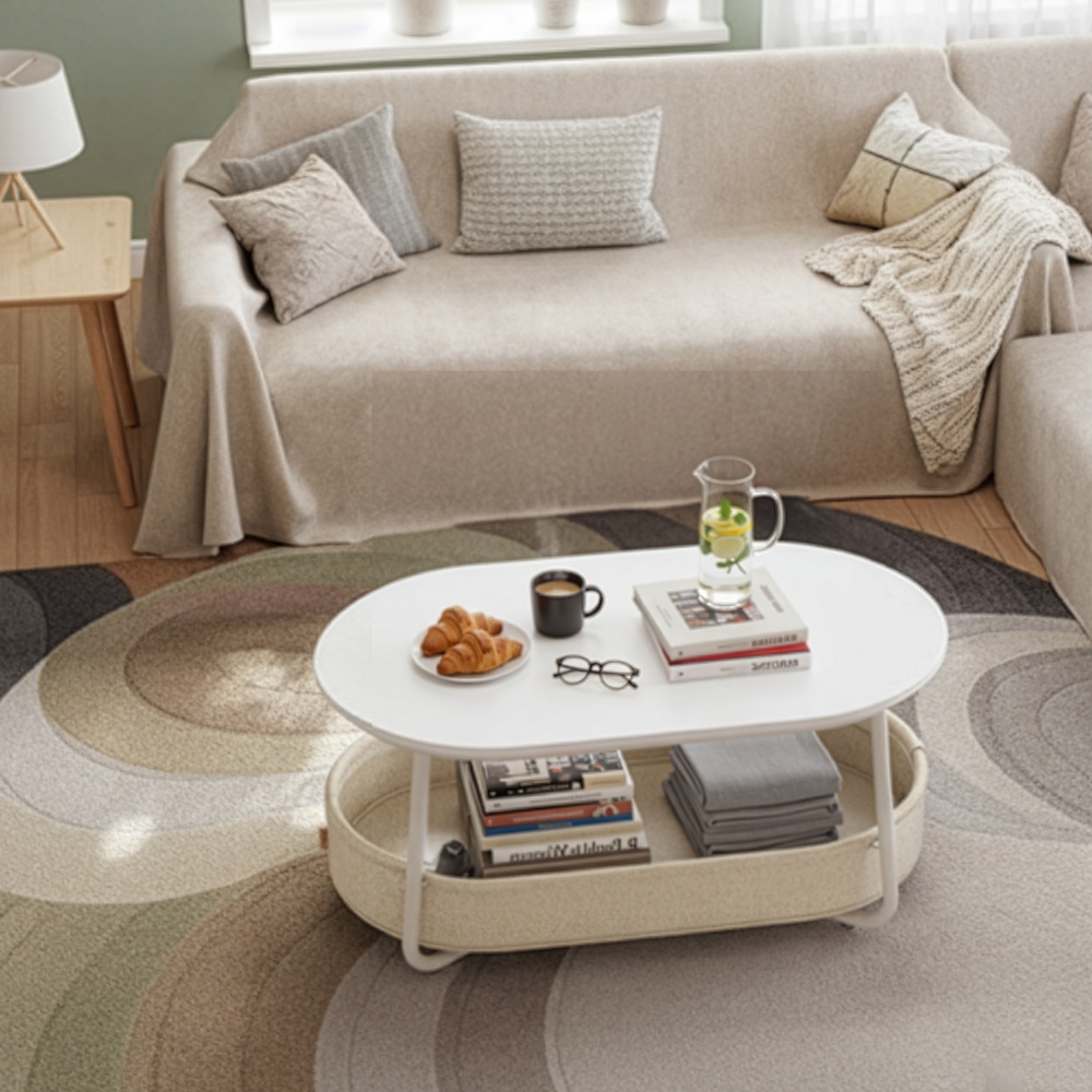 Living room table with fabric basket, side table with storage, metal frame - Image 6