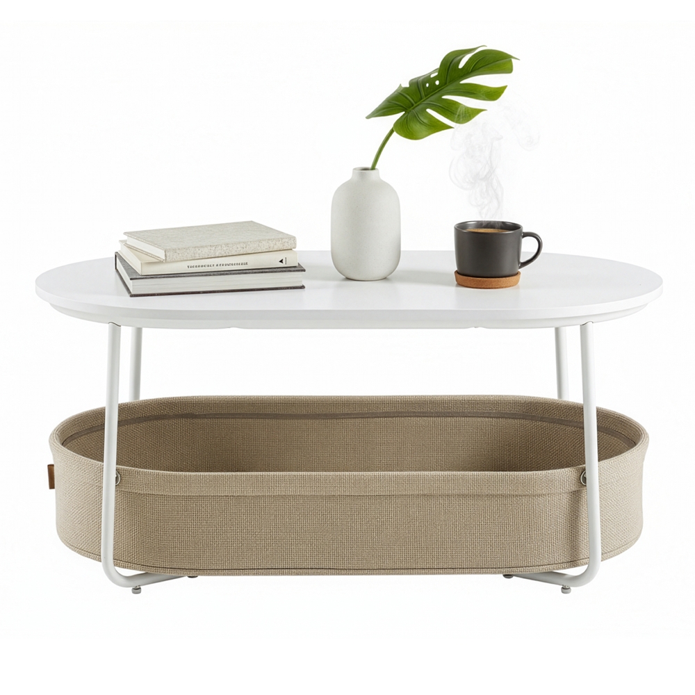 Living room table with fabric basket, side table with storage, metal frame - Image 7