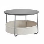Living room table with fabric basket, side table with storage, metal frame