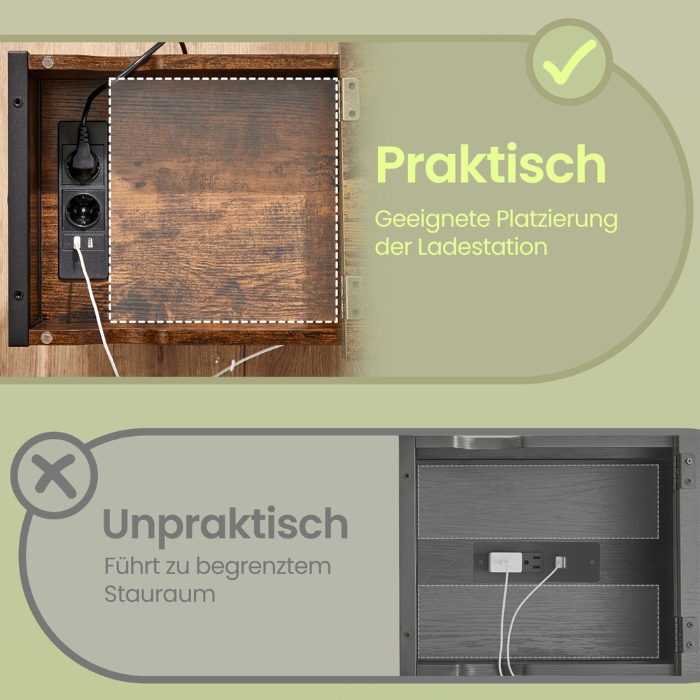 Sidobord, nattduksbord med eluttag, USB-anslutningar - Bild 5