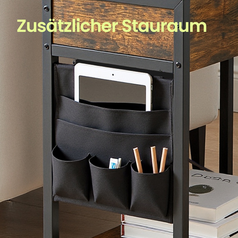 Sidobord, nattduksbord med eluttag, USB-anslutningar - Bild 6