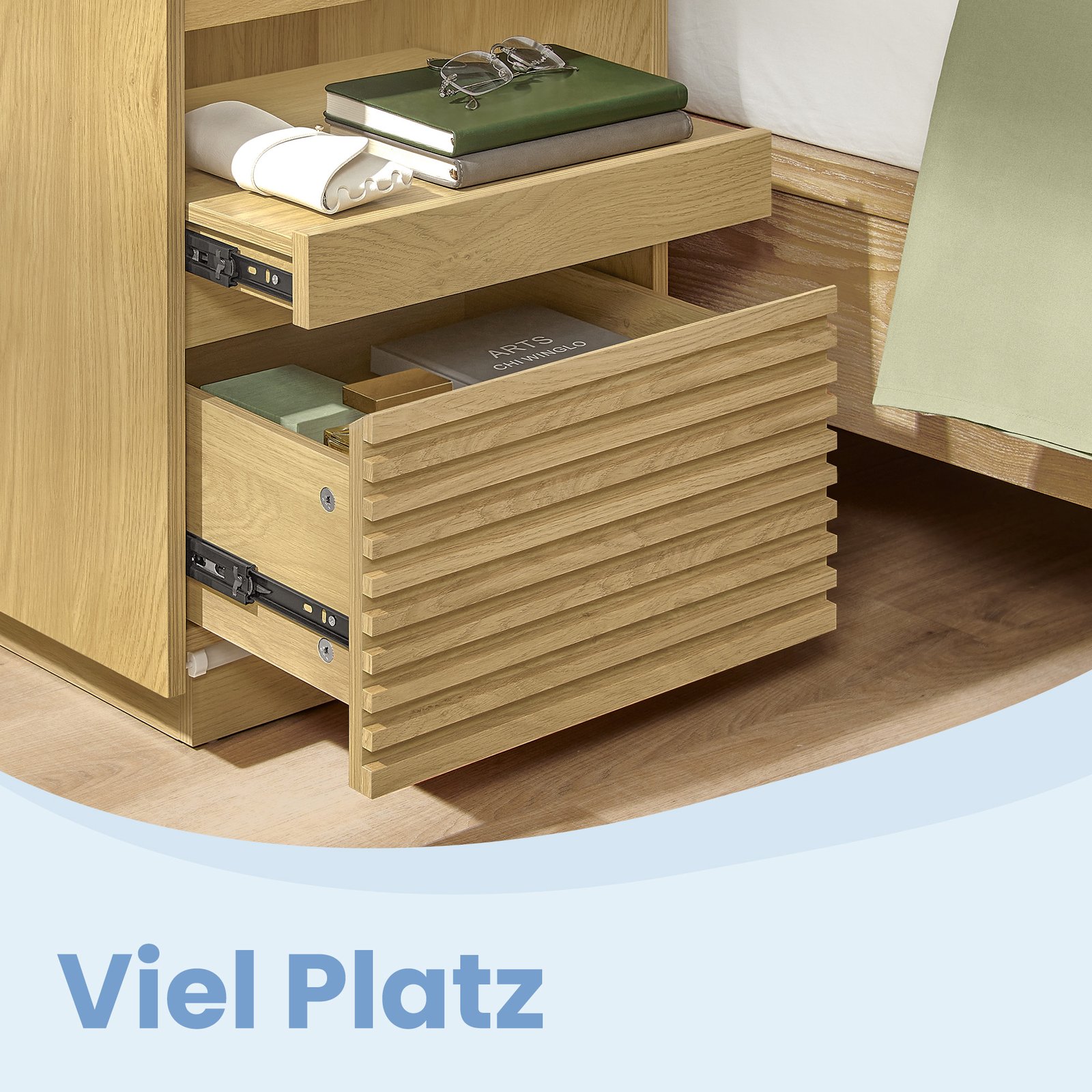 VASAGLE Nightstand with LED Lighting, Side Table, Drawer, Pull-Out Shelf, Top Lighting Adjustable in 3 Colors, Bottom with Motion Sensor, Bedroom, Natural Oak Color - Image 6