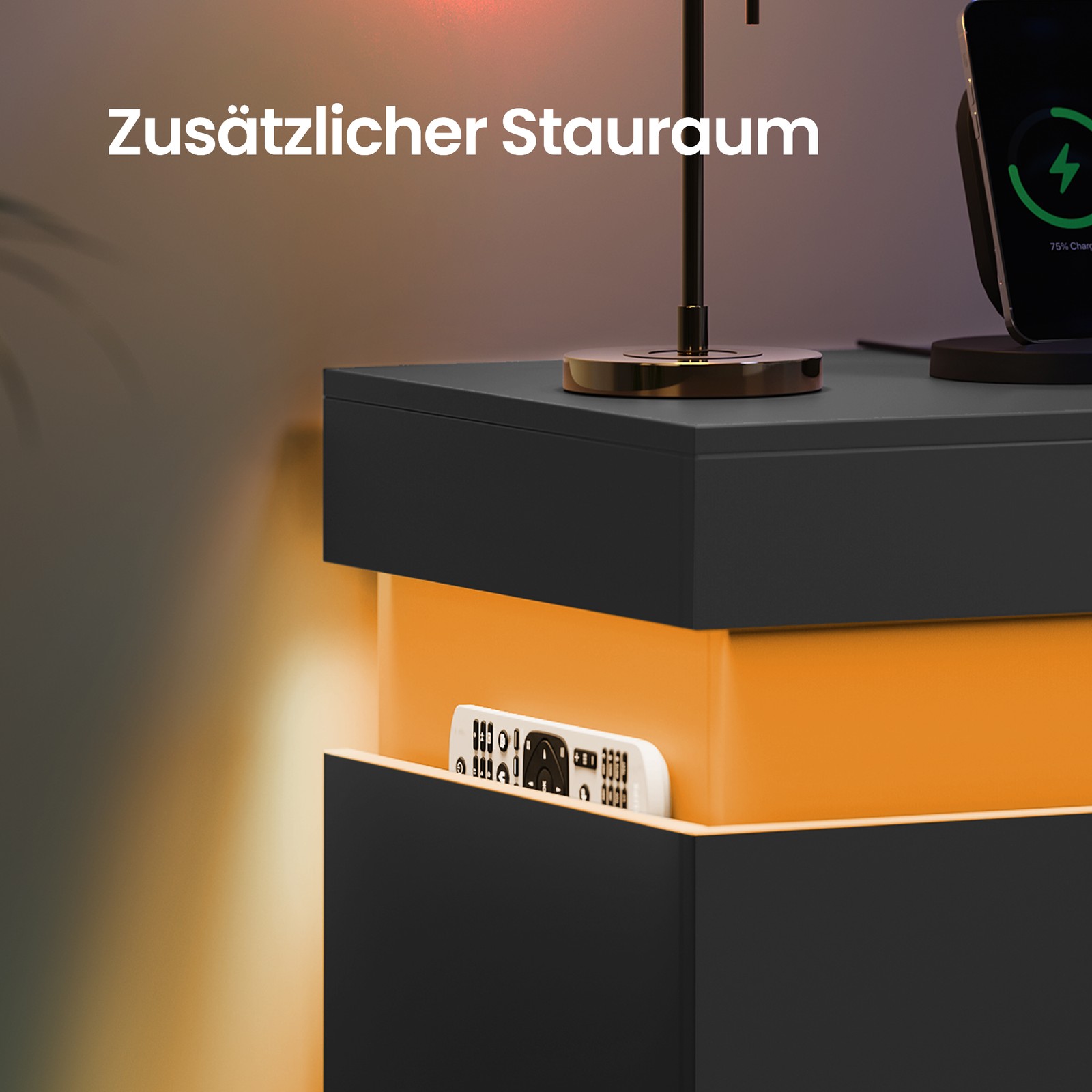 Sidebord med opladestation, sæt med 2 stk., natbord med belysning - Billede 6