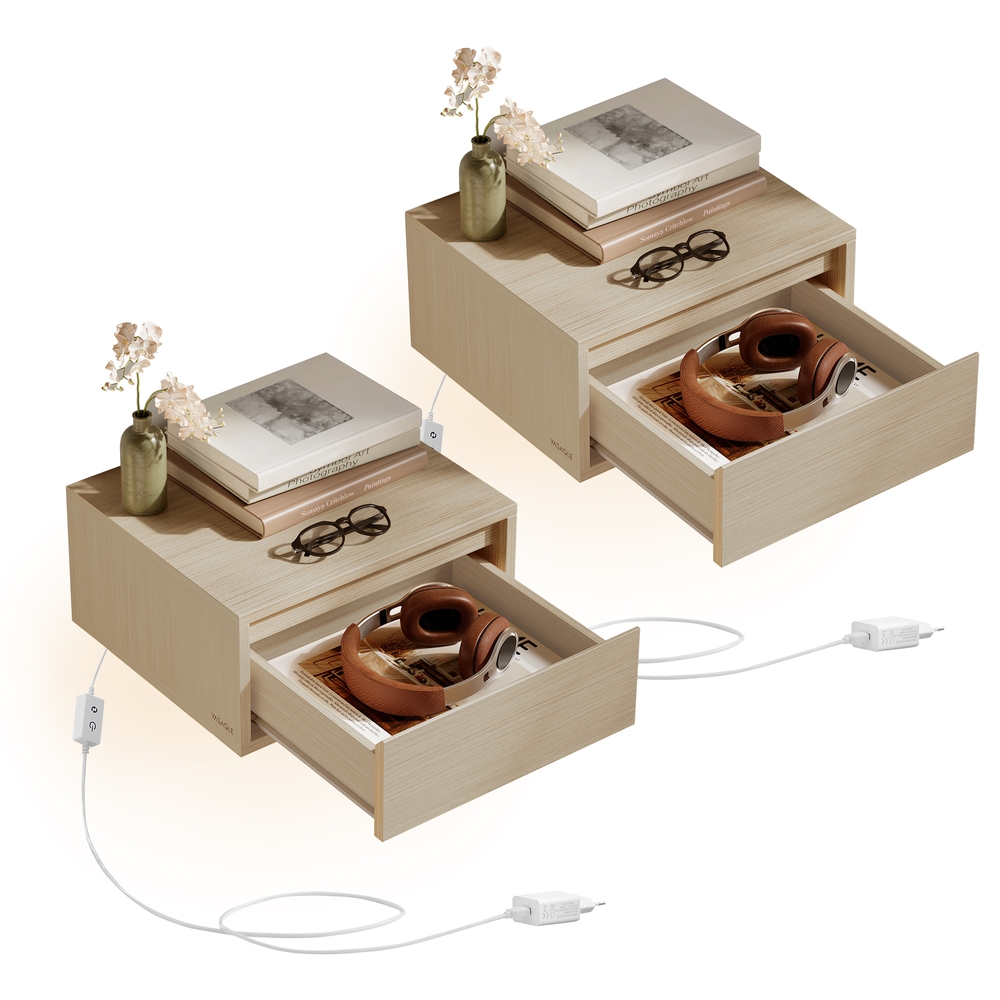 Floating nightstand, set of 2, 3 light colors