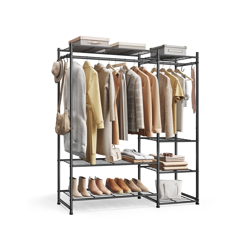 Open wardrobe with 7 shelves and 2 clothes rails