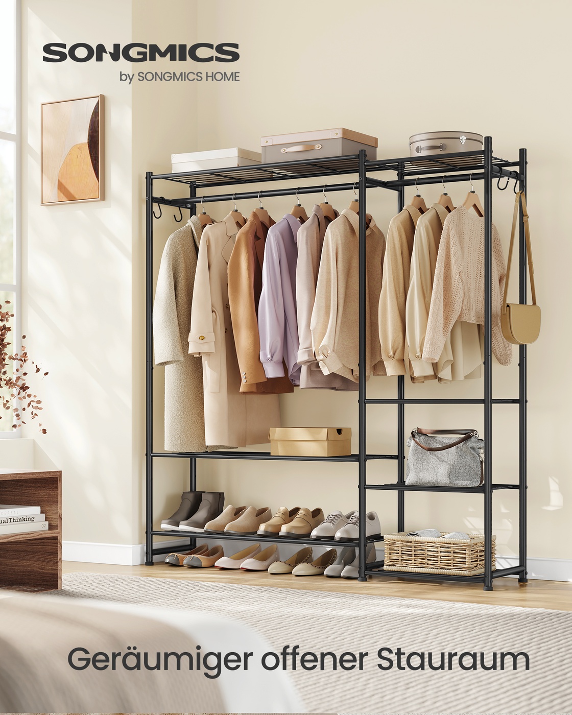 Open wardrobe with 7 shelves and 2 clothes rails - Image 2