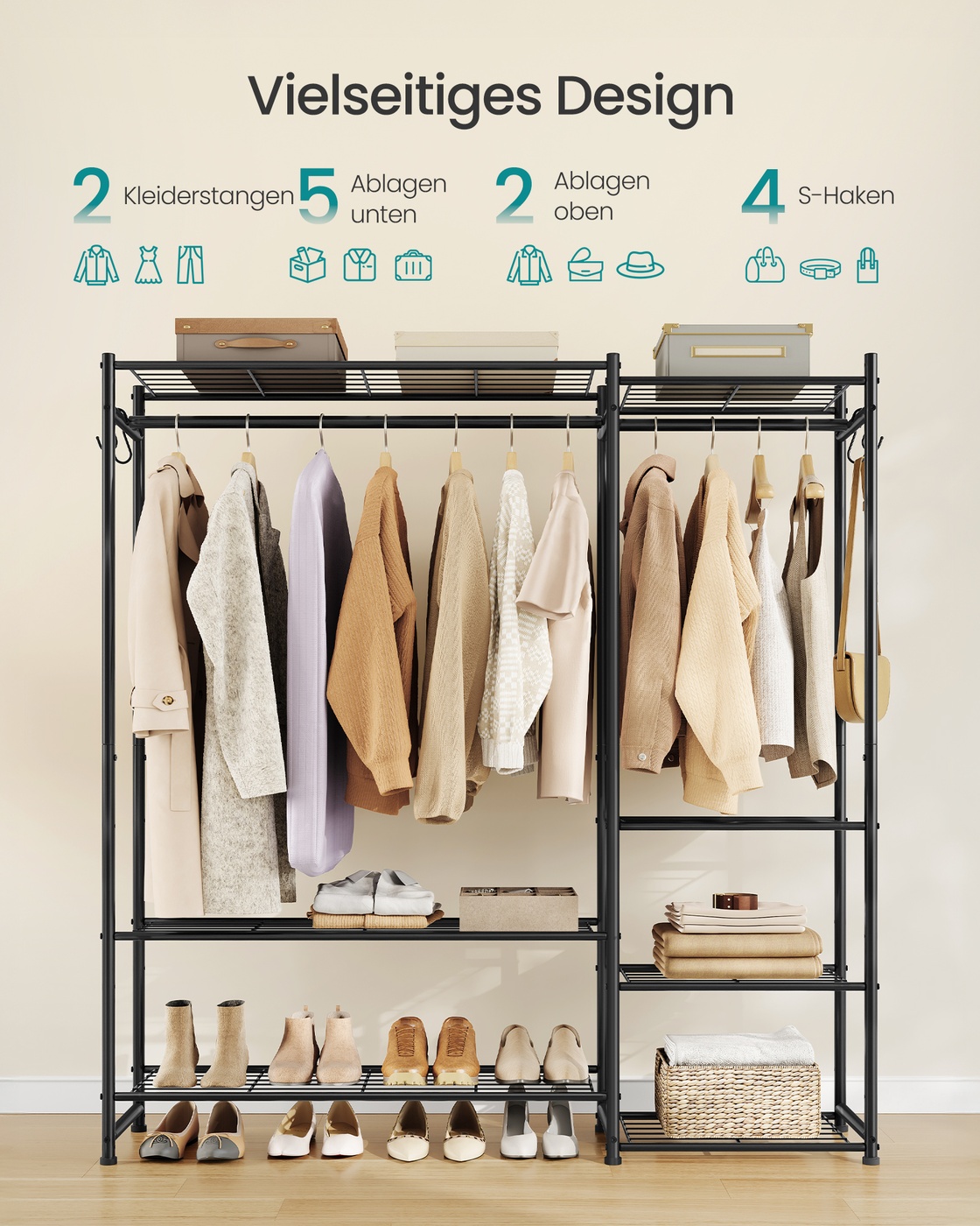 Open wardrobe with 7 shelves and 2 clothes rails - Image 3
