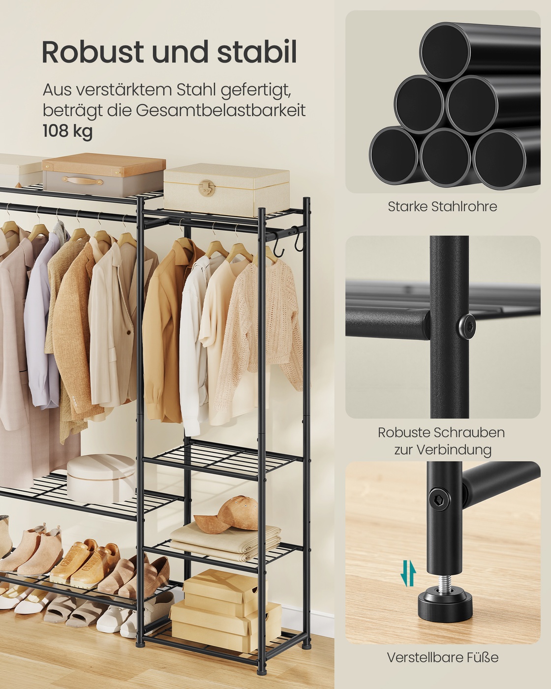 Open wardrobe with 7 shelves and 2 clothes rails - Image 4