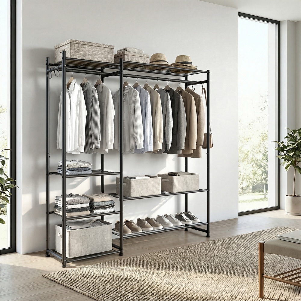 Coat rack with metal frame, open wardrobe, 7 shelves - Image 7