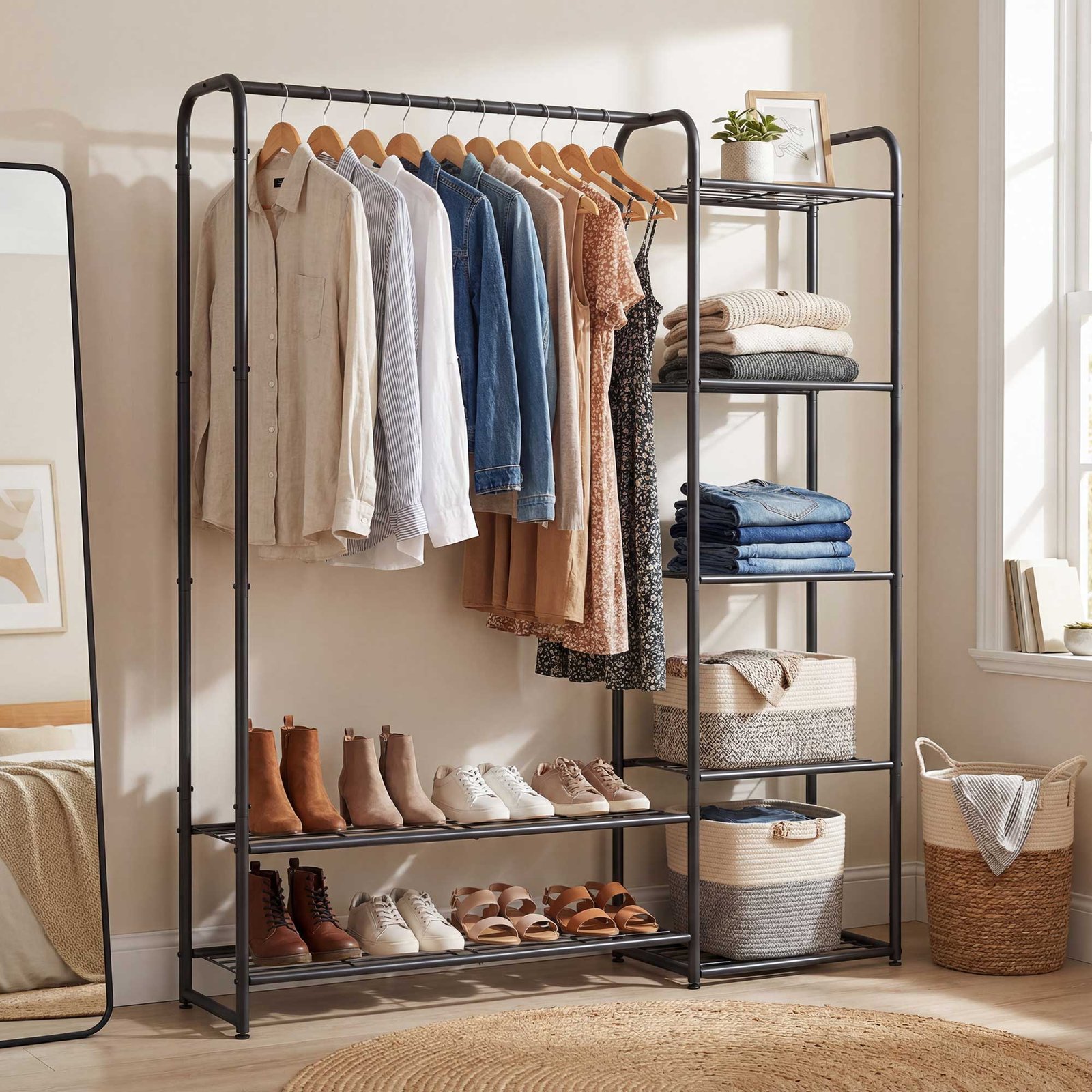 Tøjstativ, garderobe med hylder, af metal - Billede 5