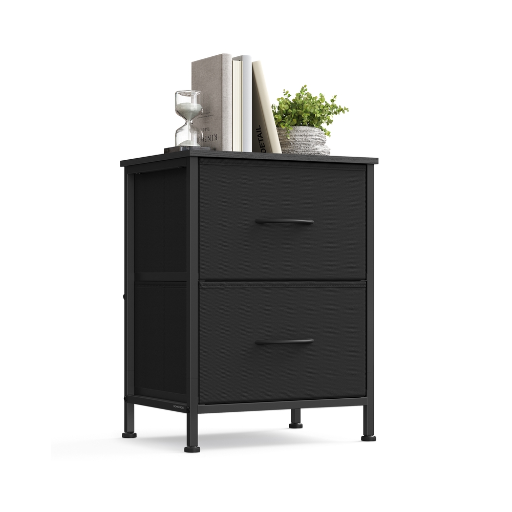Nightstand with 2 fabric drawers, ink black-ebony black