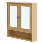 Speilskap, baderomsskap, veggskap, hengeskap med 2 speildører og åpent rom, veggmontering, 13 x 56,5 x 58,5 cm, hvit