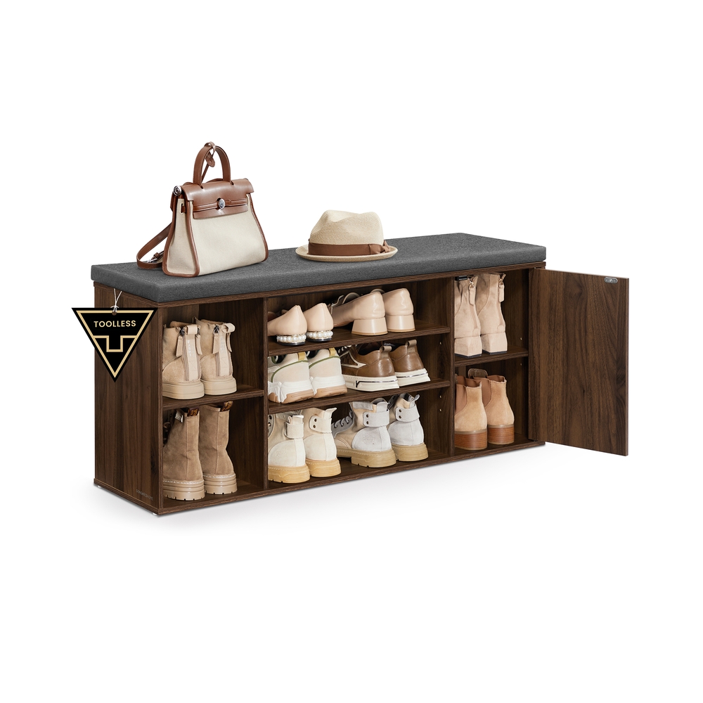 Shoe bench with storage and adjustable open compartments