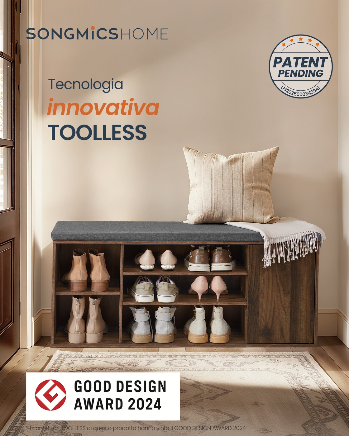 Shoe bench with storage and adjustable open compartments - Image 2