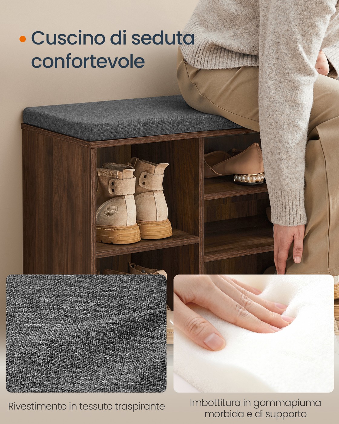 Shoe bench with storage and adjustable open compartments - Image 5