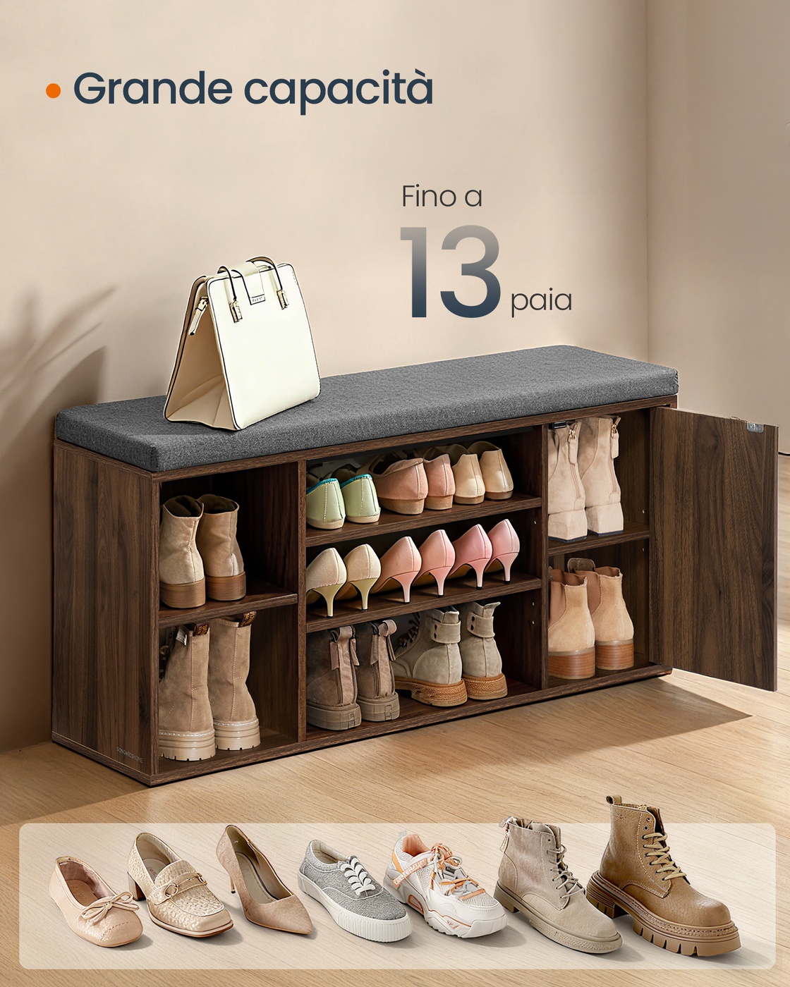 Shoe bench with storage and adjustable open compartments - Image 7